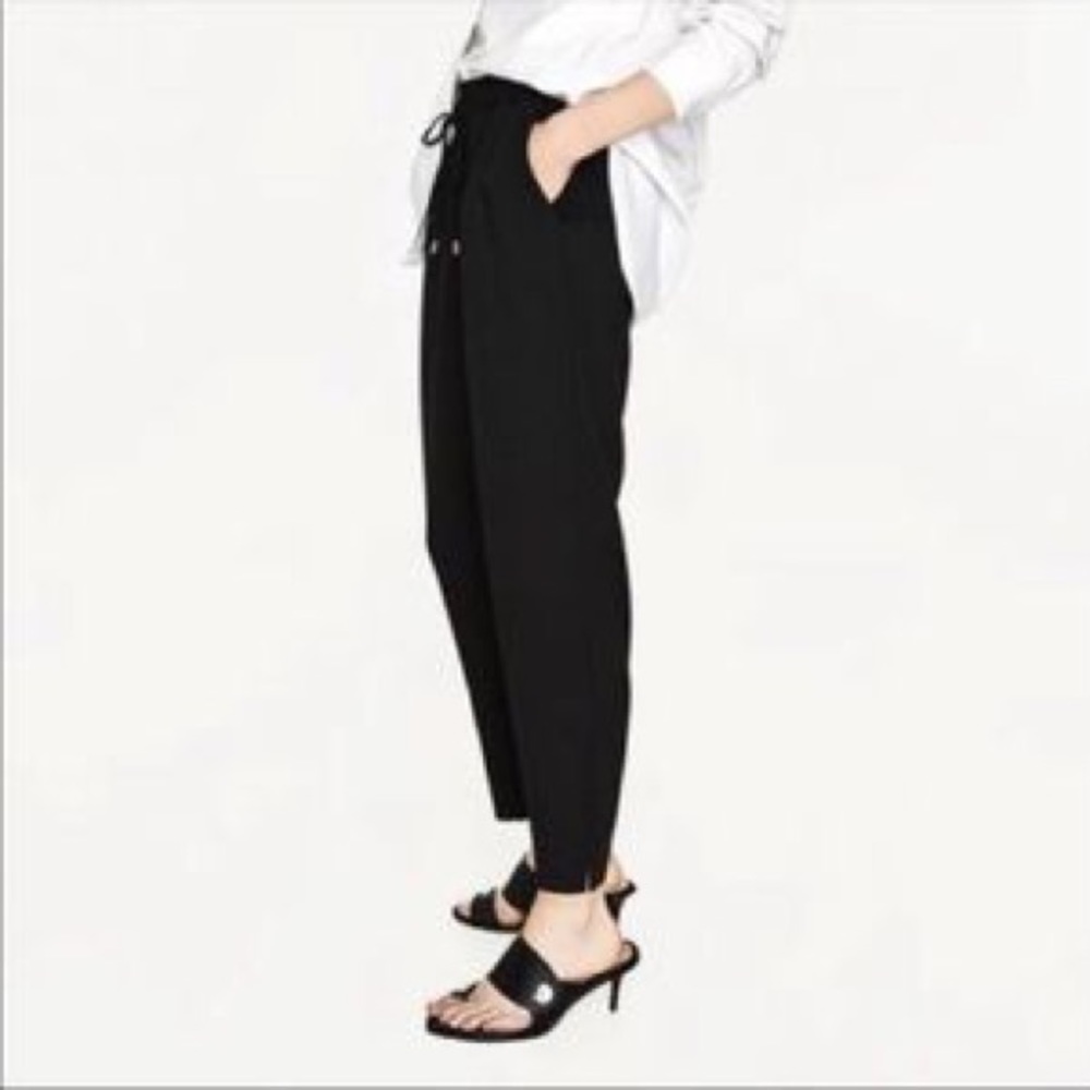Zara Basic Collection Drawstring Waist Black Pant… - image 3